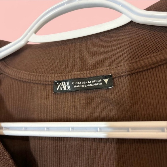 Zara Brown Collar Longsleeve Top Cropped - Picture 3 of 3